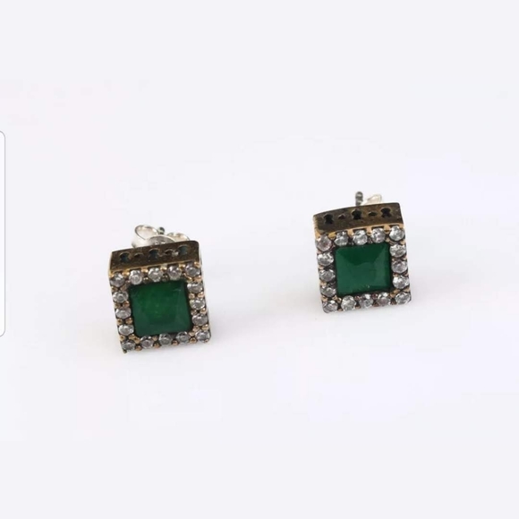 Kharma by Avelon Jewelry - Square emerald & white topaz ear studs